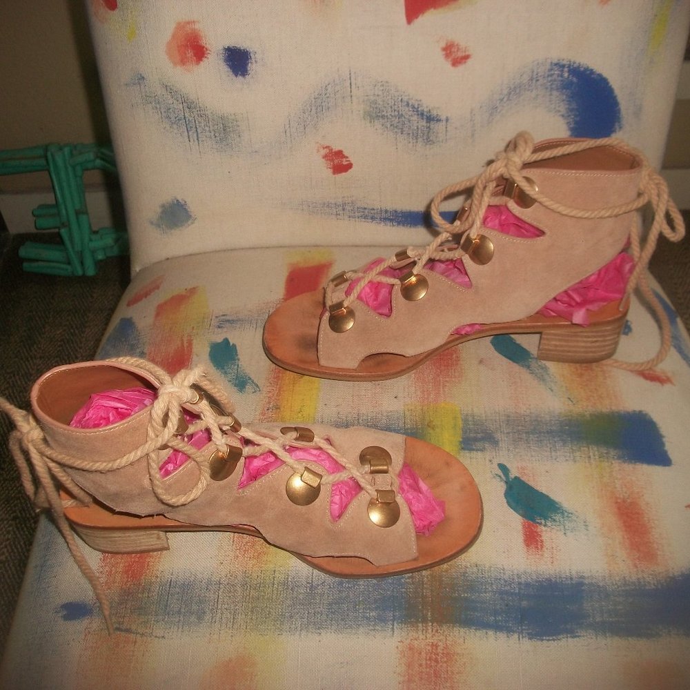 See by Chloe Edna Beige-Suede Studded Gladiator Sandals